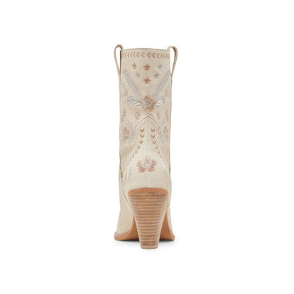 Jessey  Floral Creme Botas con Bordado de Flores Blancas para Mujer