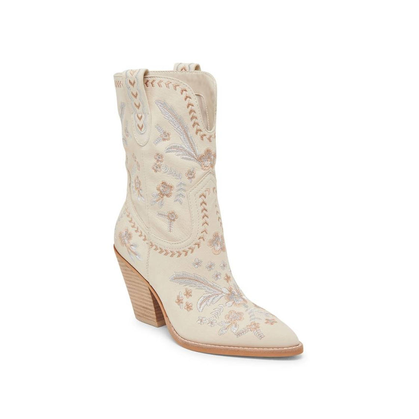 Jessey  Floral Creme Botas con Bordado de Flores Blancas