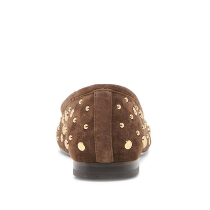 Ritla Stud Dark Browm Suede Flats con Estoperoles Cafes para Mujer