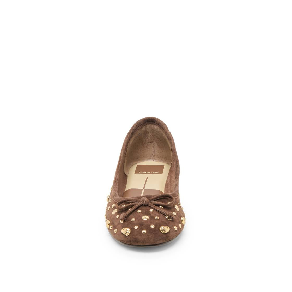 Ritla Stud Dark Browm Suede Flats con Estoperoles para Mujer