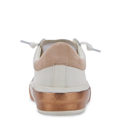 Zina White Tan Leather Tenis de Piel Blancos con Cafe para Mujer