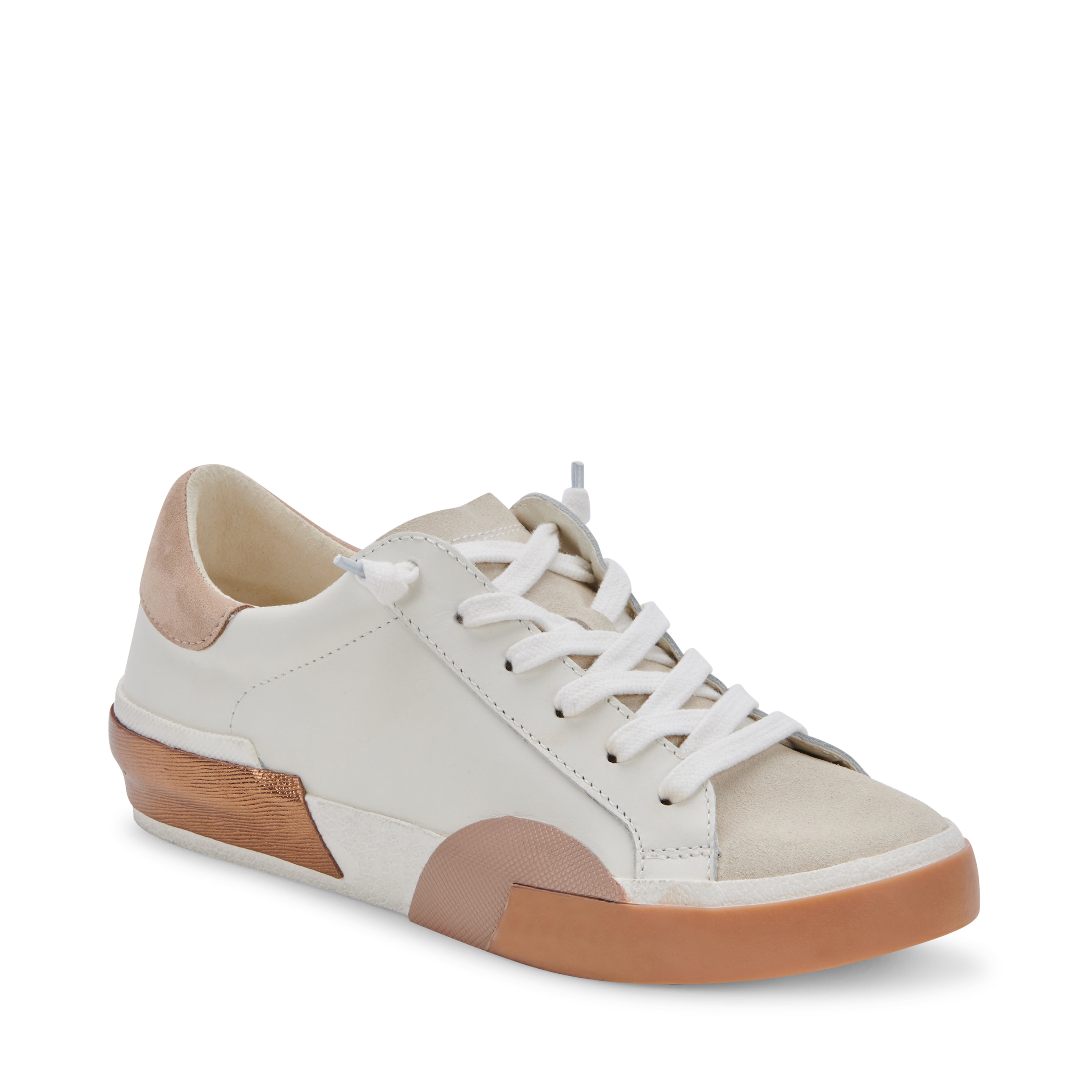 Zina White Tan Leather Tenis de Piel Blancos con Cafe